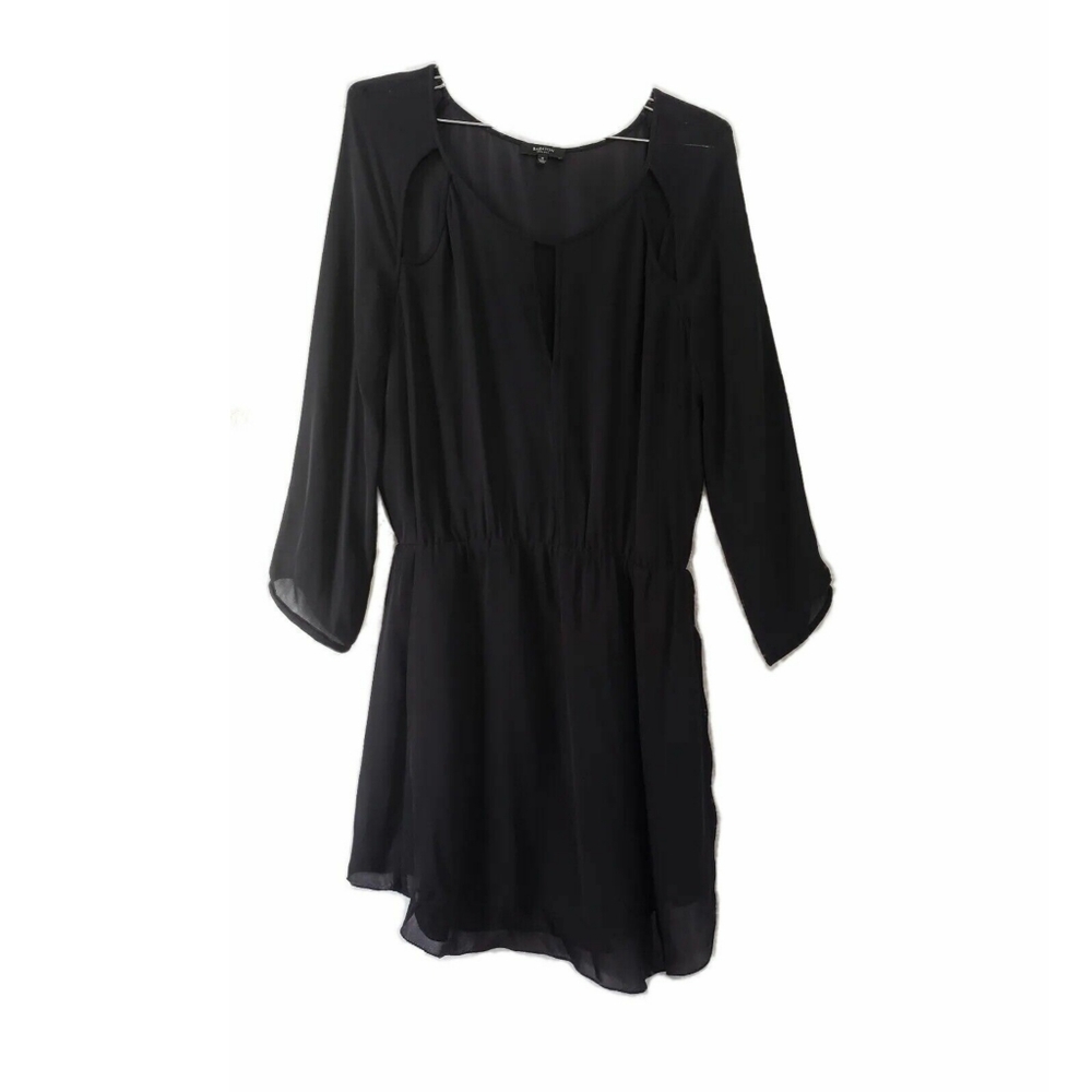 ARITZIA BABATON Black Sheer Cut Out Keyhole Silk Chiffon Mini Dress M Goth Boho